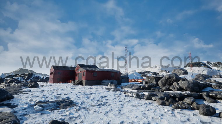 【UE4】北极建筑基地岩石环境道具3D资产库Arctic Base