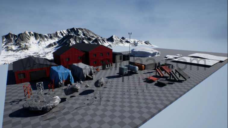 【UE4】北极建筑基地岩石环境道具3D资产库Arctic Base
