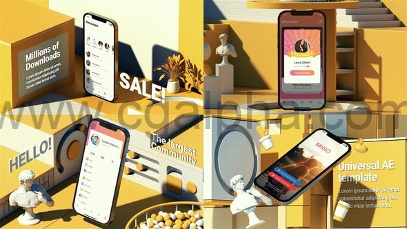 AE模板-三维时尚手机APP应用推广展示开场+背景音乐