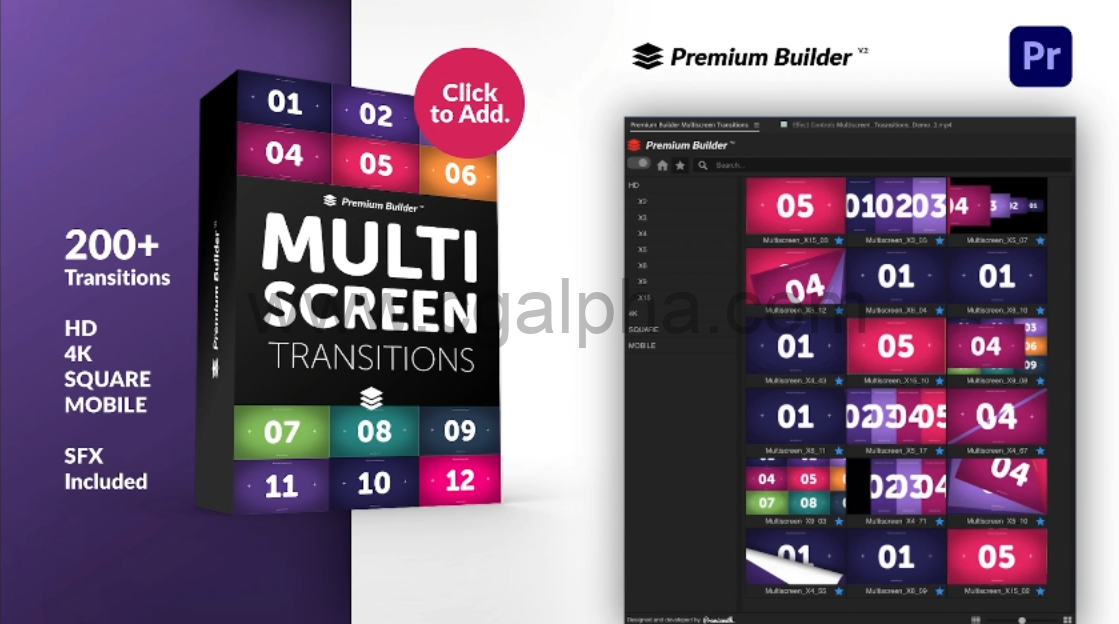 PR脚本-200+动态视频多屏过渡转场预设