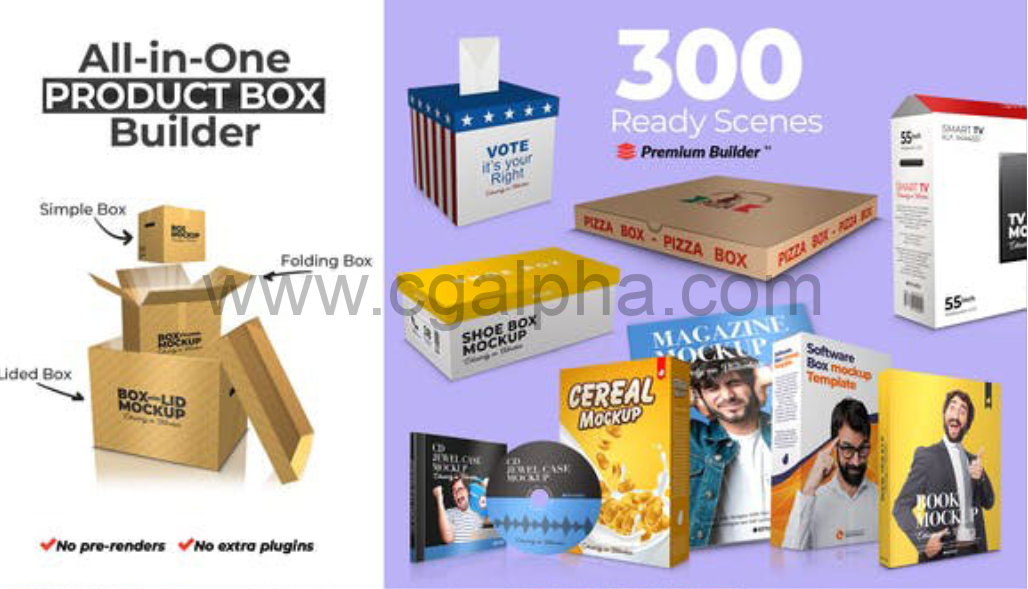 AE模板/脚本-300种盒子场景书籍食品药品纸盒礼品盒预设