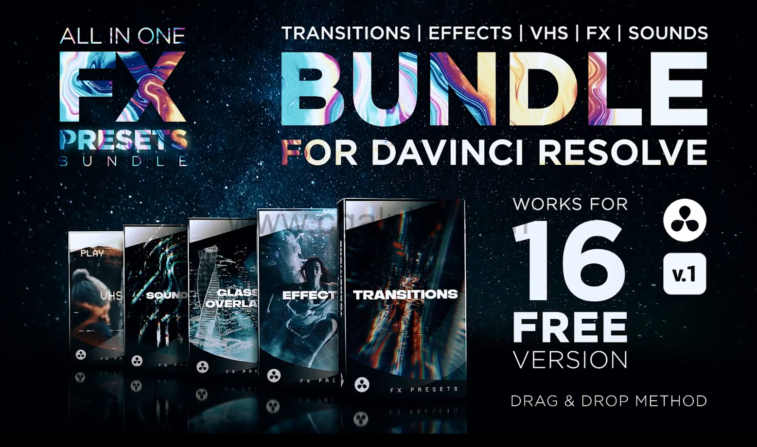 达芬奇预设-无缝转场光效叠加VHS视频特效元素包