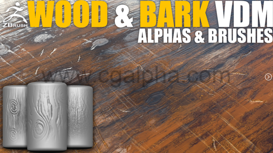 ZBrush笔刷-木头和树皮刷子（24个VDM + Alphas）