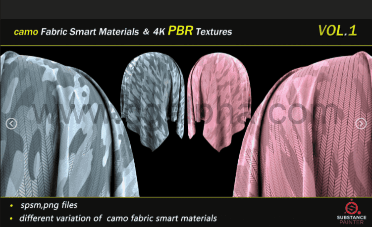 Artstation-50 迷彩面料智能材料包 + 4K PBR 纹理