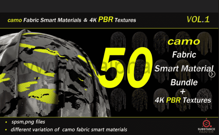 Artstation-50 迷彩面料智能材料包 + 4K PBR 纹理