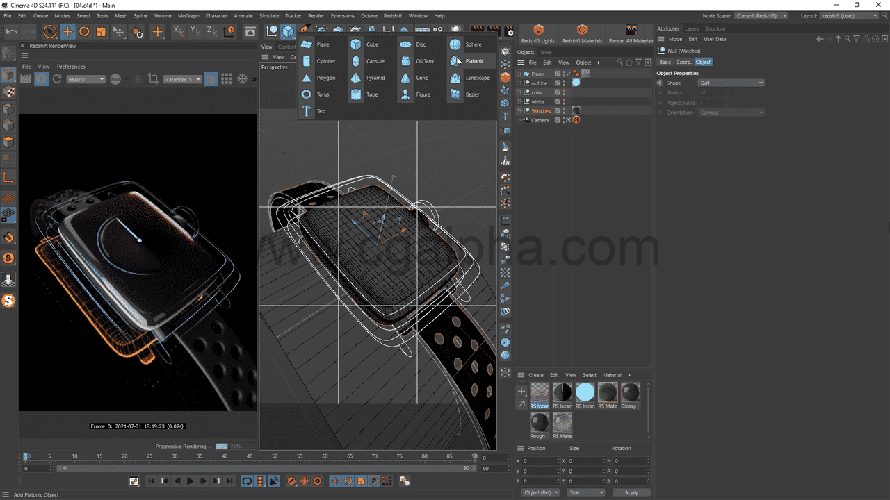 【中文字幕】C4D redshift教程-渲染器智能手表建模渲染教程