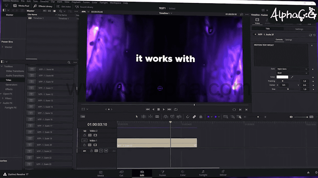 达芬奇预设-500组拉伸缩放旋转擦拭淡入淡出反弹文字动画预设