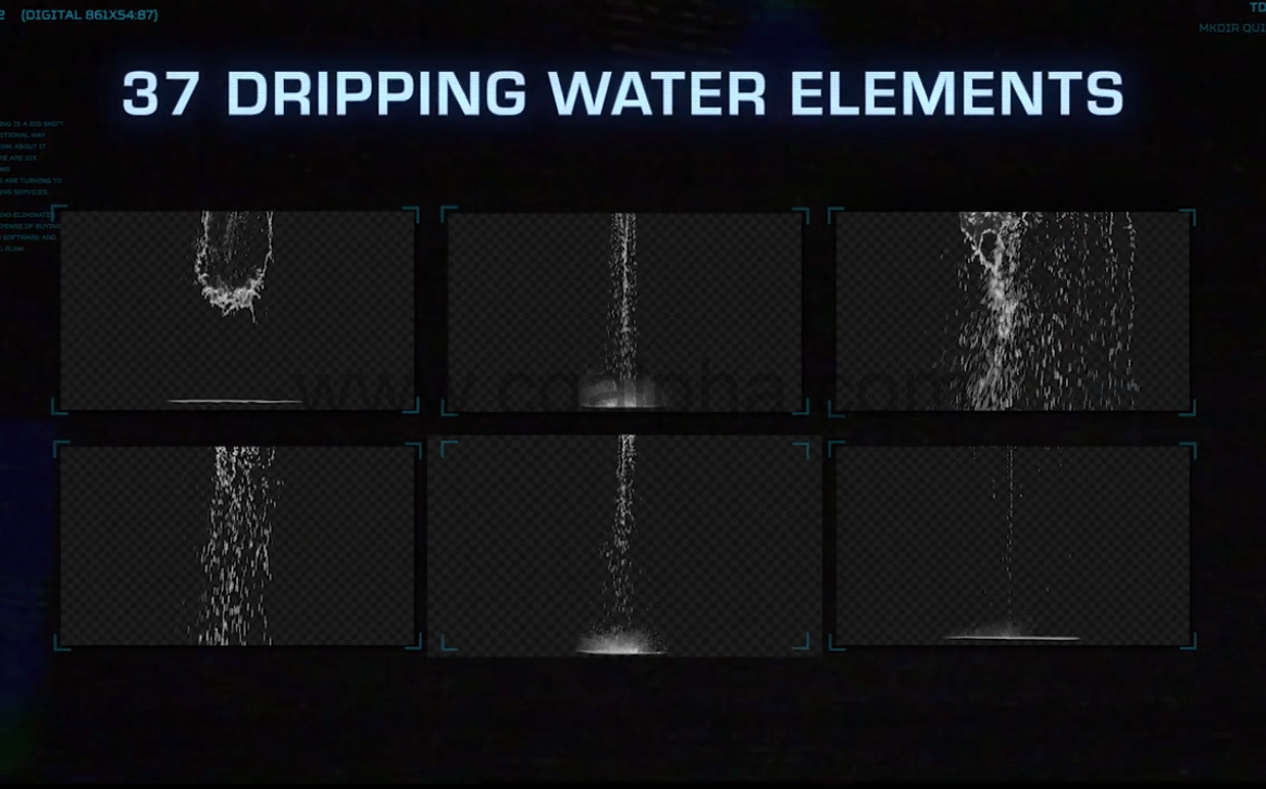 【视频素材】37个2K屋顶水沟水流元素特效合成透明背景视频素材
