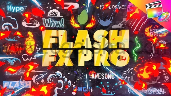 【FCPX插件】374个二维卡通动漫火焰能量LOGO标题转场MG动画元素包 Flash FX Pro