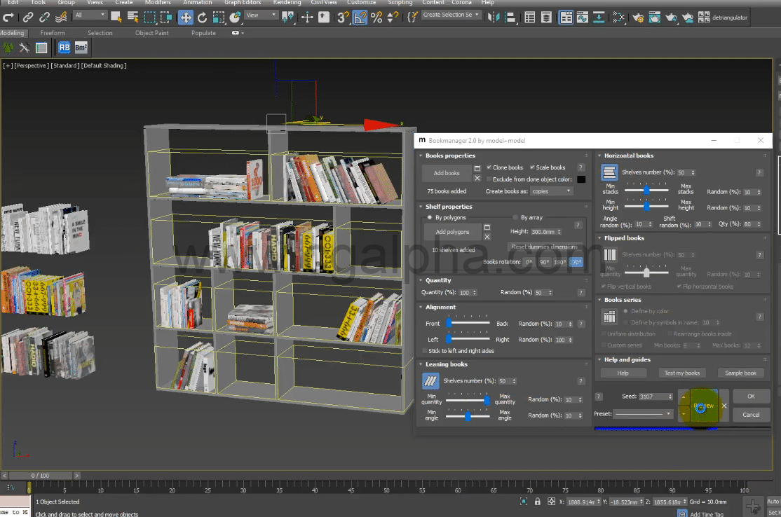 3Dmax插件-自动摆放书籍模型插件Bookmanager For 3DMax+使用教程