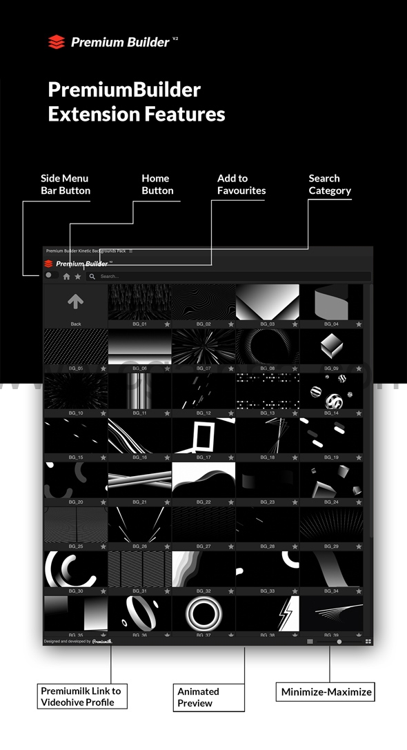 AE模板脚本+PR预设脚本-200个动态黑白背景动画元素