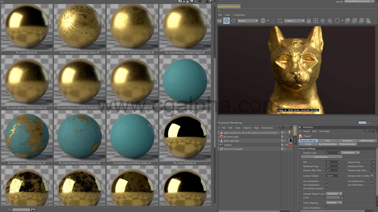 260多种C4D渲染器 Redshift 无缝PBR金属材质预设