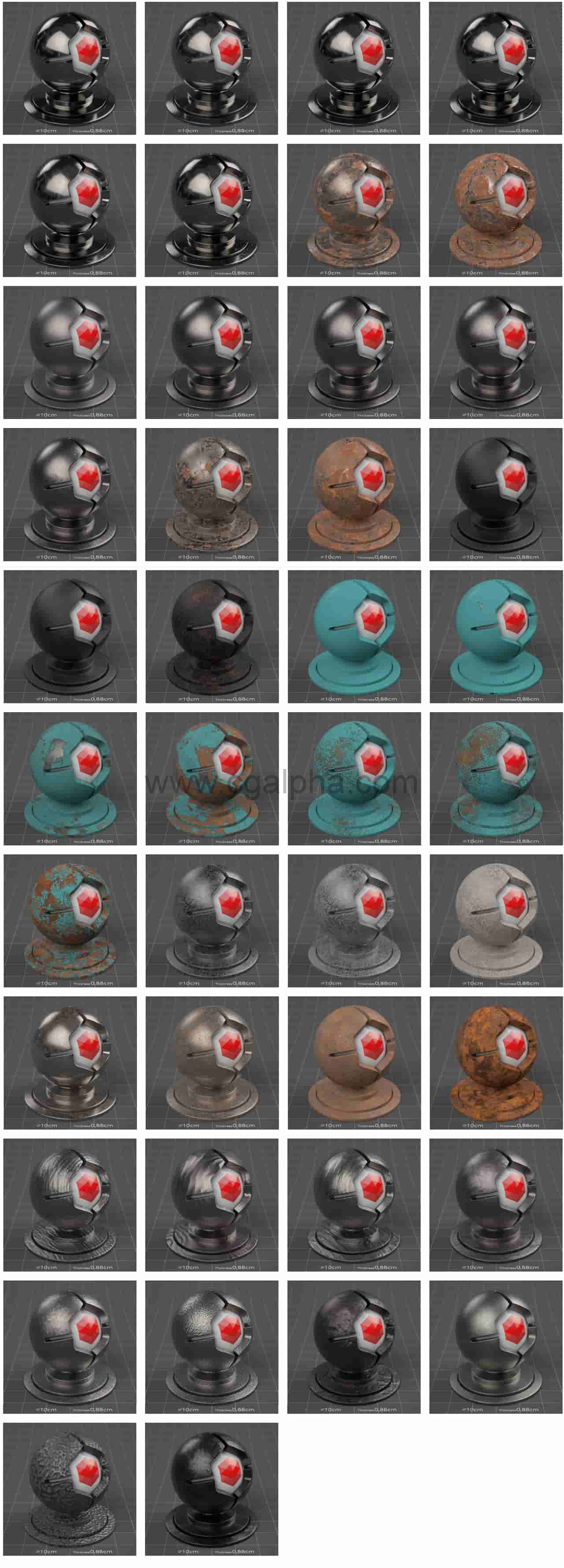 260多种C4D渲染器 Redshift 无缝PBR金属材质预设