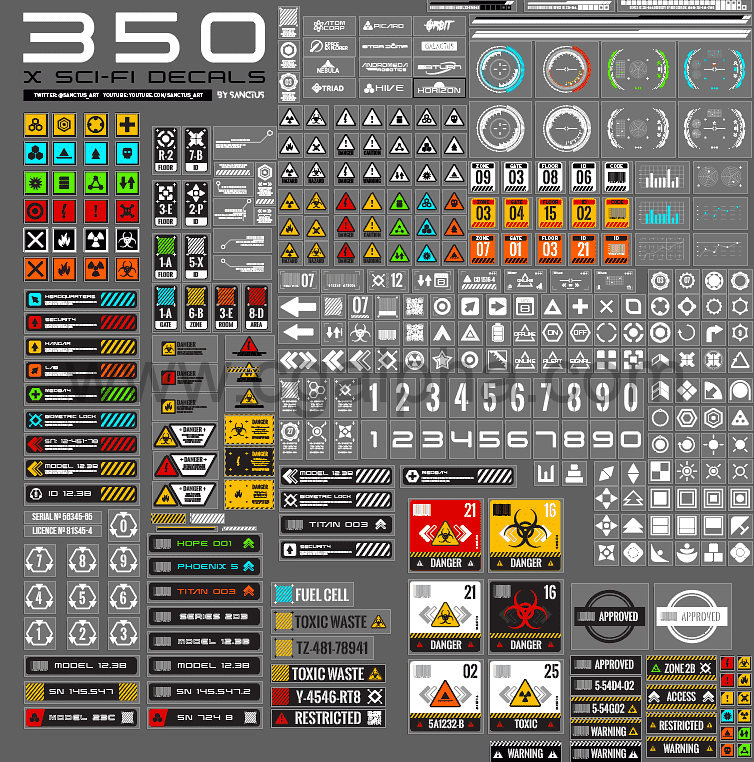 350种科幻贴图素材包 350 sci-fi decal pack +教程