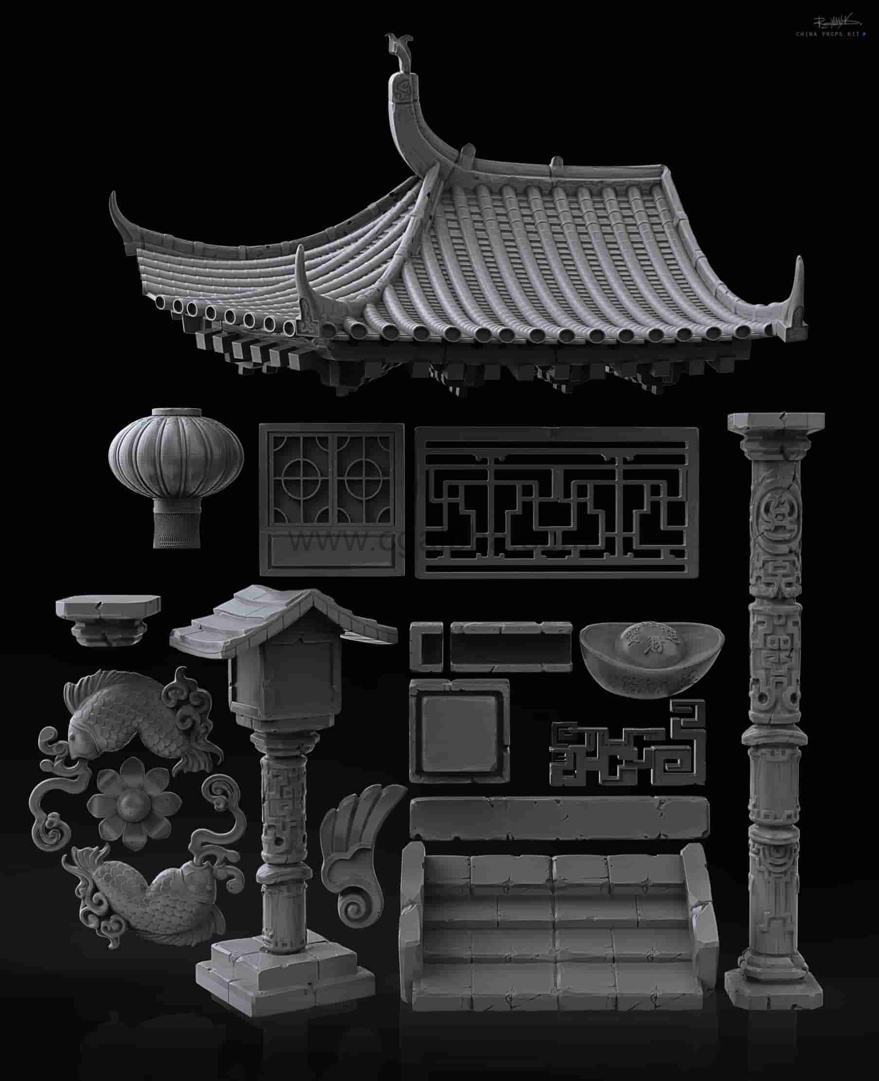 中国古代建筑人物服饰龙狮蛤蟆游戏3D模型(OBJ/ZBP/ZTL格式)