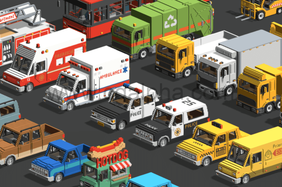 风格化汽车车辆模型 Voxel Vehicles Pack（24 辆车）