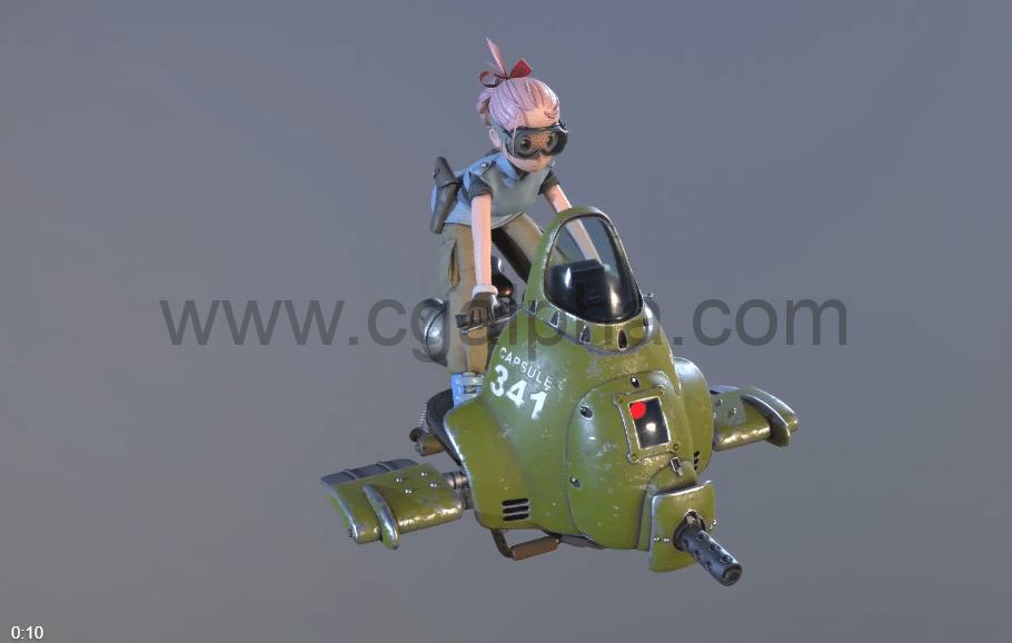 起飞行摩托车的女孩 3D模型