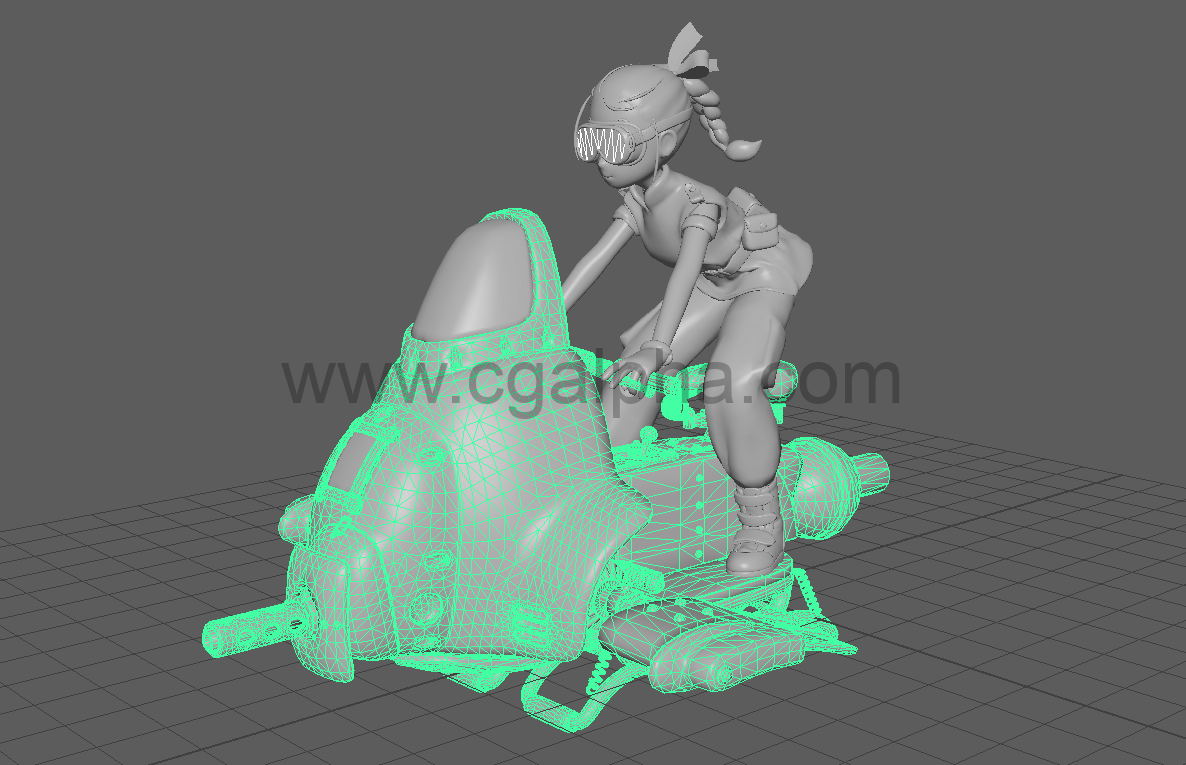 起飞行摩托车的女孩 3D模型