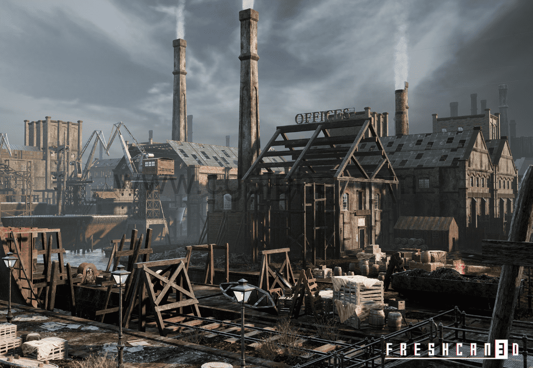 【UE4】破旧工业城市造船厂 Old Industrial City and Shipyard with Factory Interiors