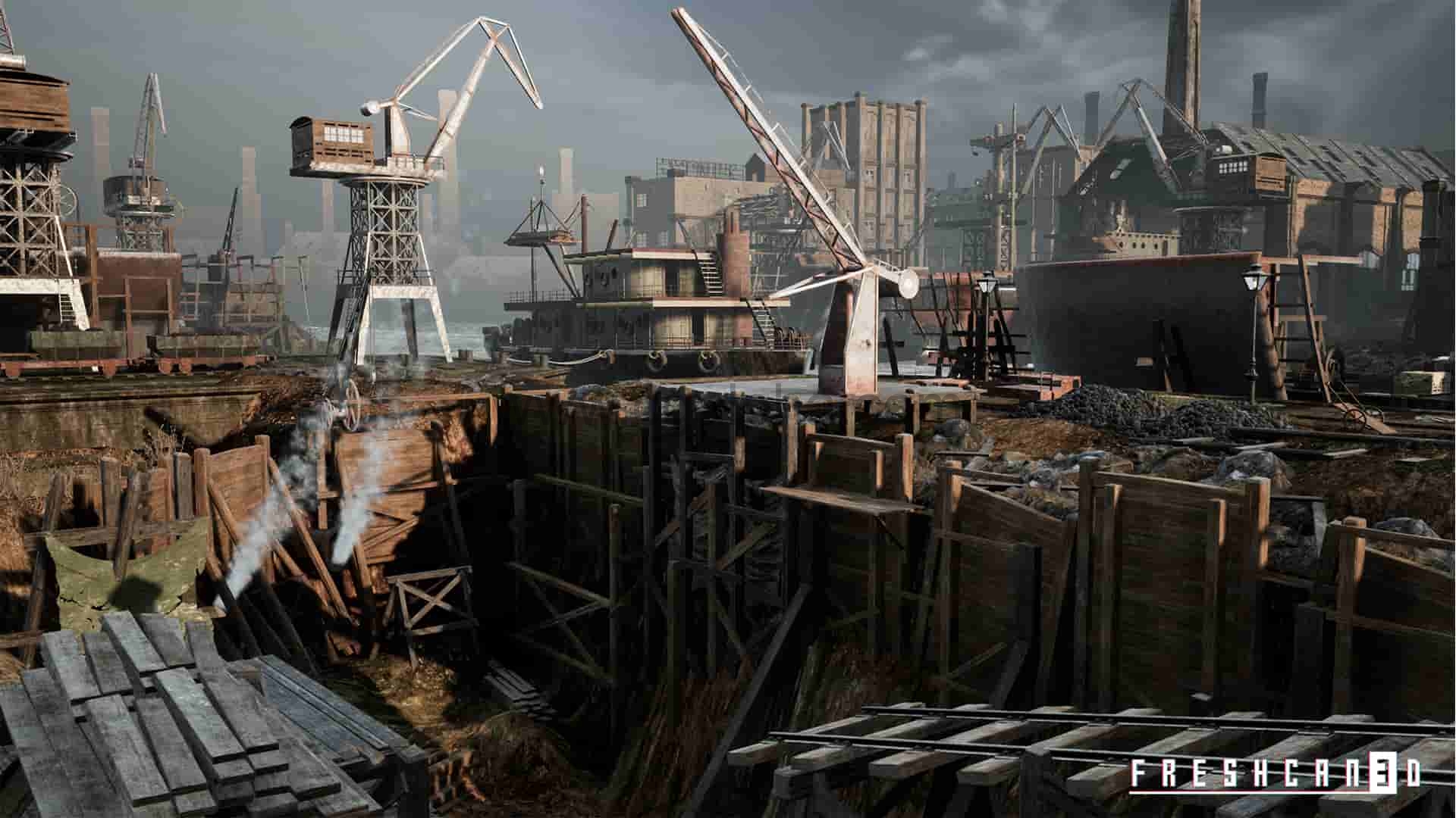 【UE4】破旧工业城市造船厂 Old Industrial City and Shipyard with Factory Interiors