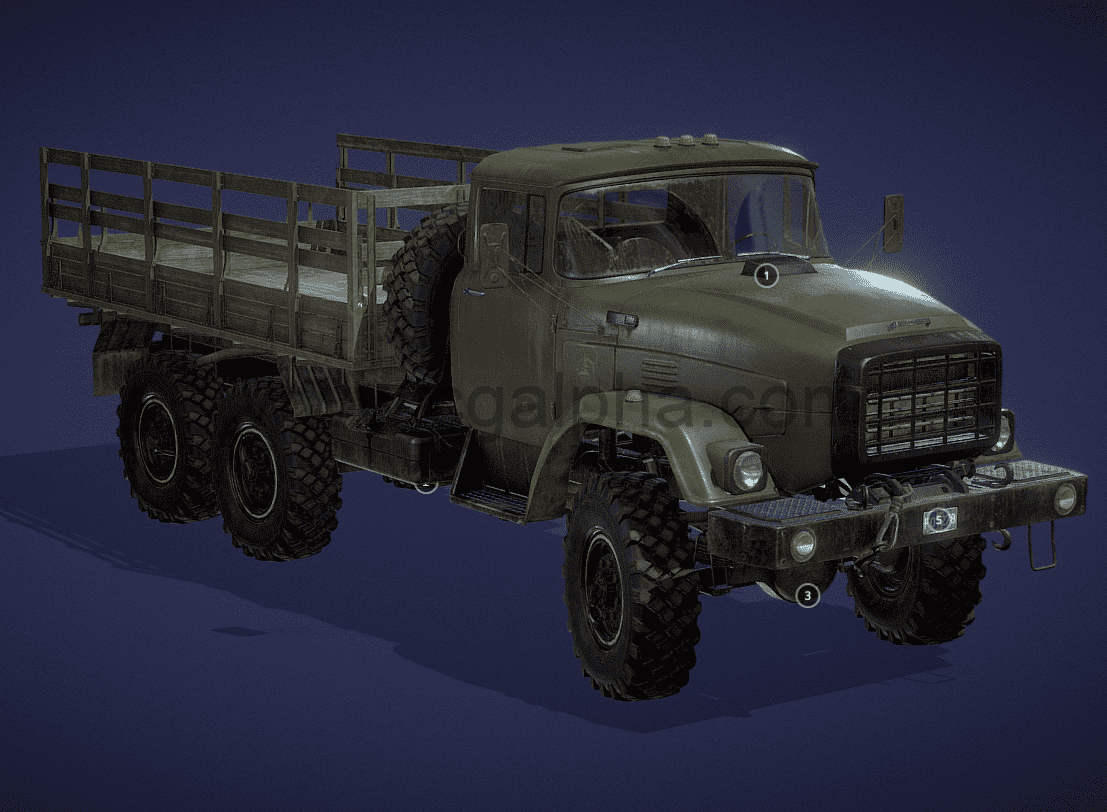 卡通风格军用卡车3D模型