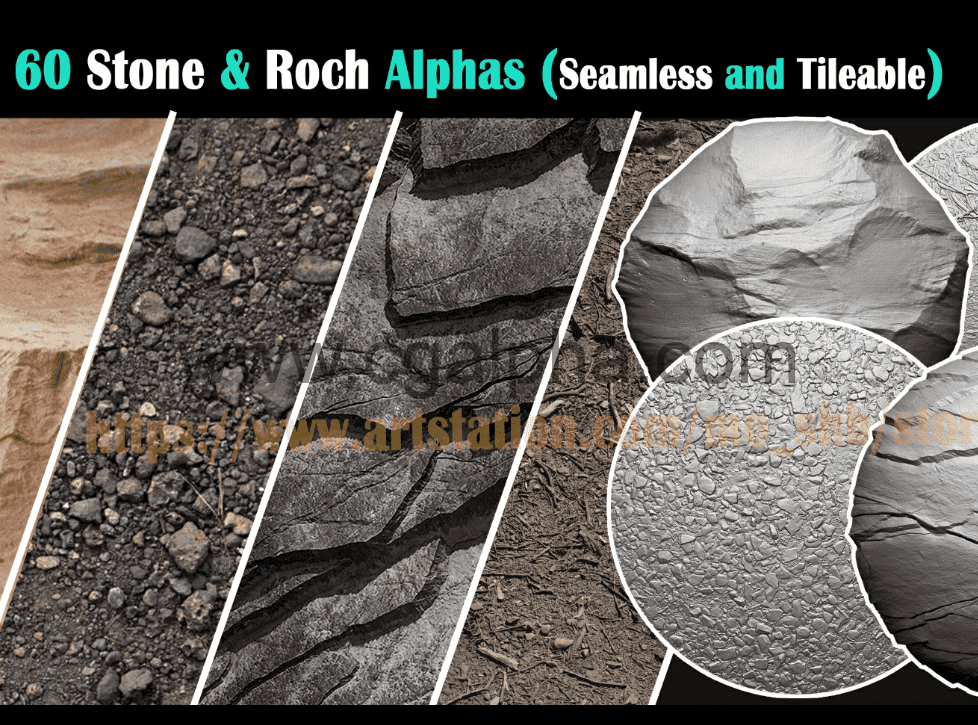 60 Stone & Rock Alphas（无缝和平铺）+ 视频