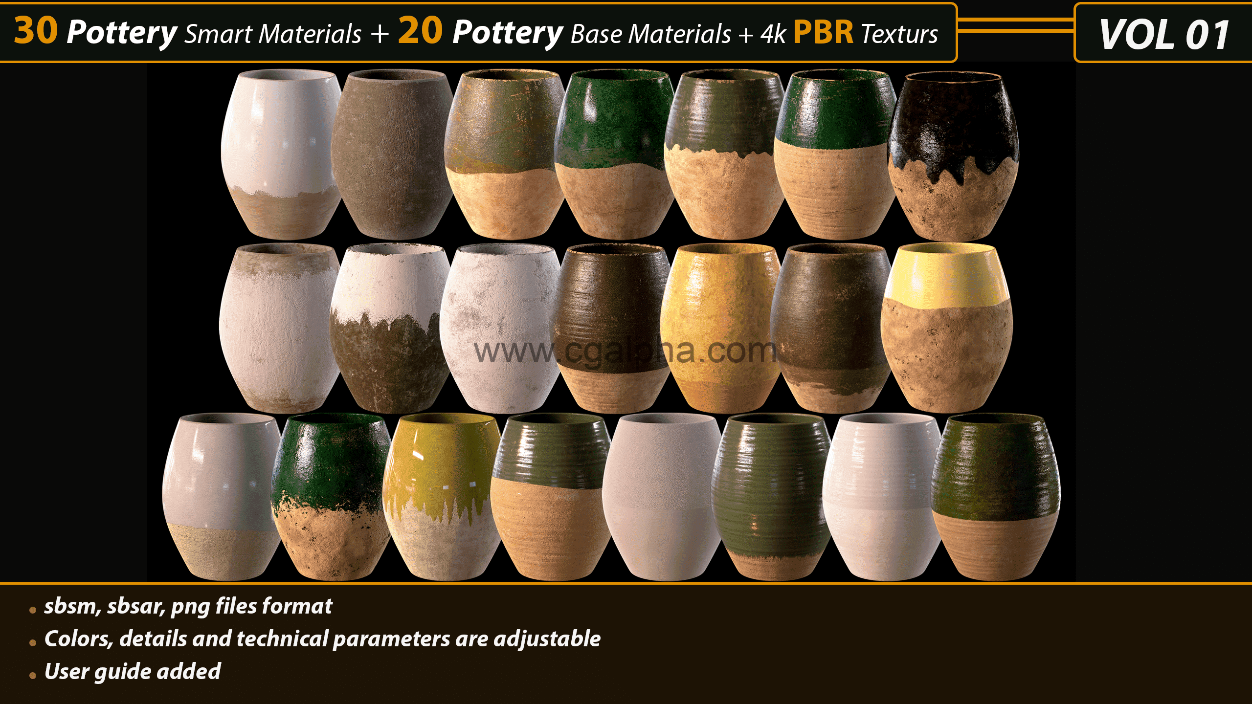 30种Substance陶器智能材质 + 20 种陶器基础材质 + 4k PBR 纹理