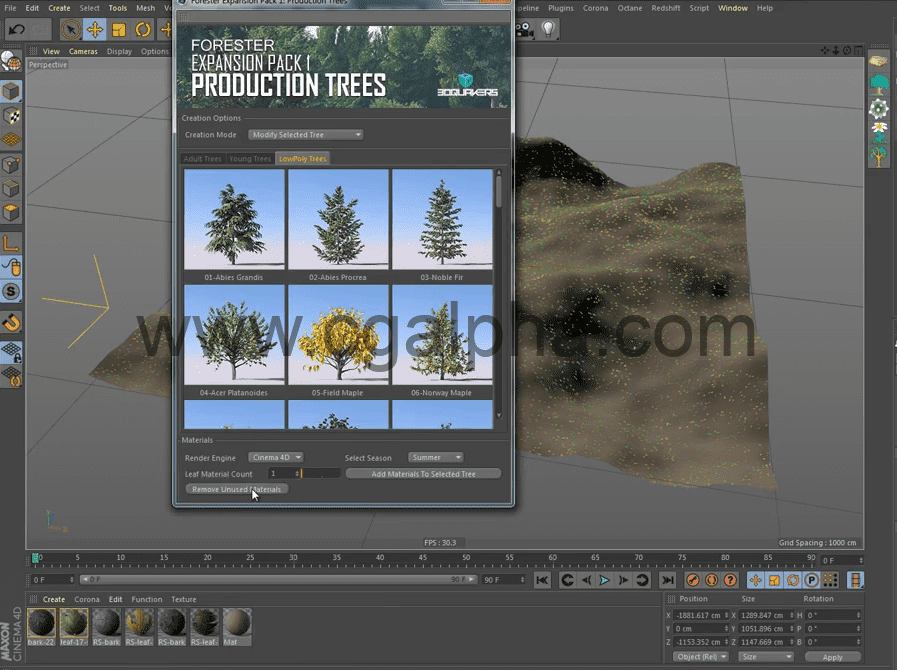 C4D插件 – 植物树木草地石头生成制作 3DQUAKERS  Forester  + Expansion Pack 预设包