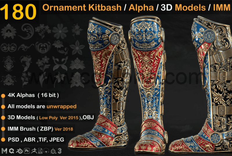 模型资产 – 180种 饰品 Kitbash / Alpha / 3D 模型 / IMM