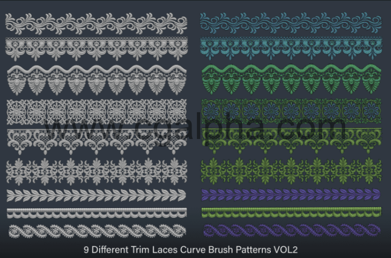 Zbrush笔刷 – 9种修剪花边笔刷 Trim Lace Multi Brush Vol2