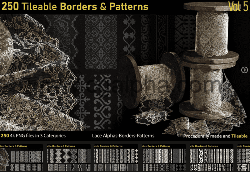 250 组边框图案素材 250 Alphas-Tileable Borders&Patterns