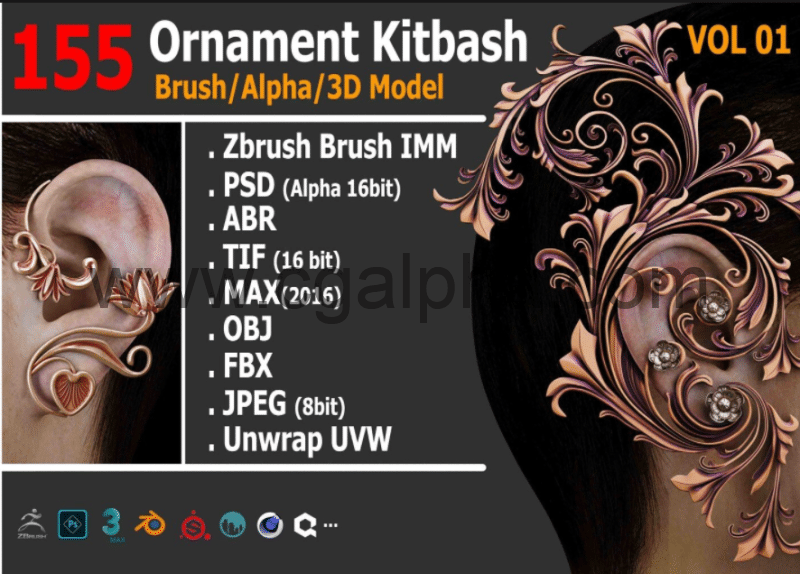 295组 装饰品模型 Kitbash 3D模型/IMM笔刷/Alpha资产包 Sahra Ornament Kitbash 3D Model/IMM Brush/Alpha Bundel