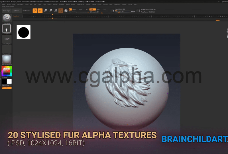 20 种风格化毛发资产 20 ALPHAS | Zbrush、Blender 和 Substance 的 Alpha 包