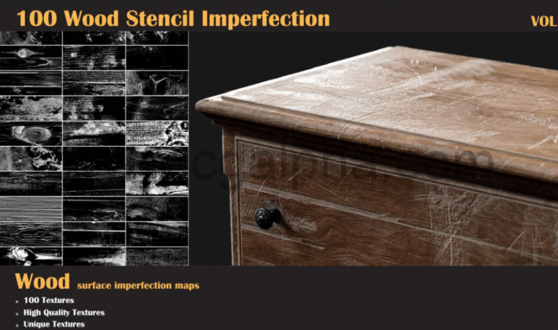 100 种木头损坏贴图纹理 Wood Stencil Imperfection-VOL 03