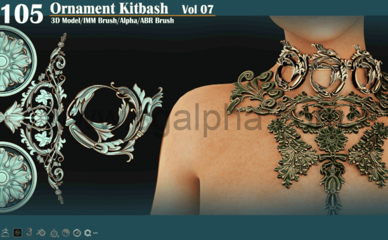 105种 饰品3D模型笔刷贴图  Sahra Ornament Kitbash 3D Model IMM