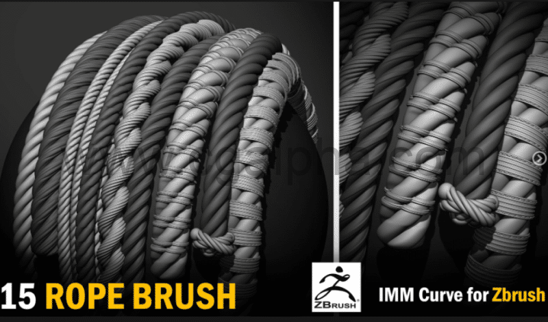 Zbrush插件 – 15种绳子笔刷 IMM Rope Brush for Zbrush