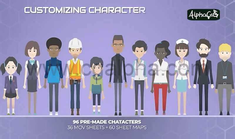 AE模板 – 二维卡通人物360度自由旋转角色绑定MG动画工具包 V3