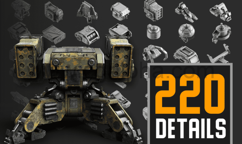 模型资产 – 220种硬表面科幻物品 hard surface kit vol.2
