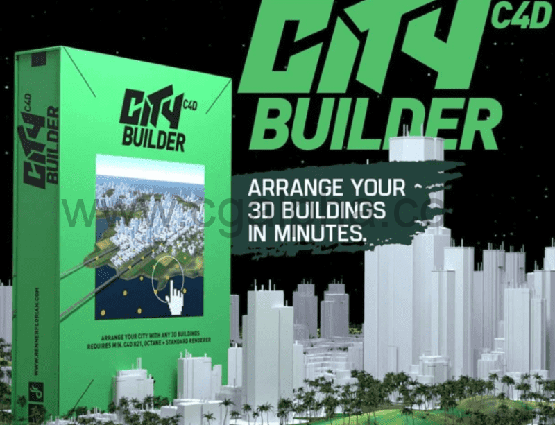 C4D插件 – 城市楼房建筑预设自适应生成插件 CityBuilder Pro