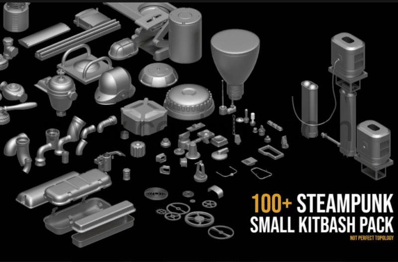 100种蒸汽朋克风格模型 Steampunk small Kitbash pack