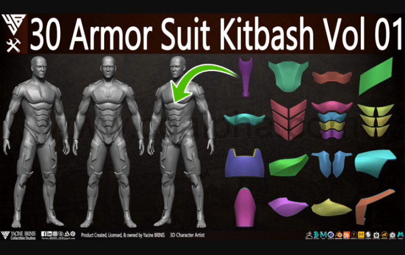 模型资产 – 30种盔甲模型套装 Kitbash 3D