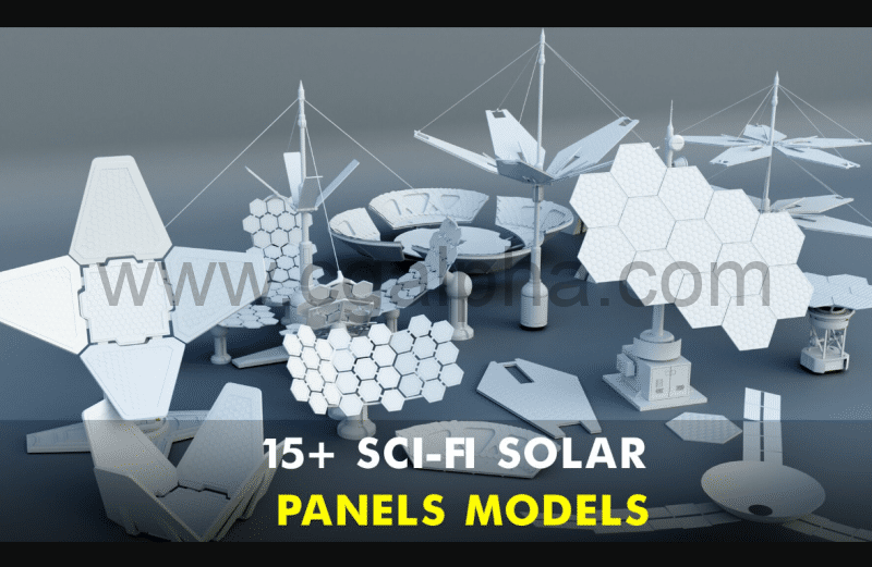 15种科幻风格太阳能电池模型 15+ Sci-Fi Modular solar panels Kit