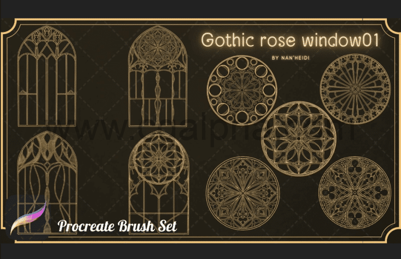 9 种哥特式风格笔刷 9 Gothic Rose Window 01 Procreate brushes
