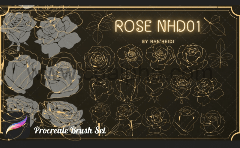 20 种玫瑰花笔刷 20 Rose 01 Procreate brushes