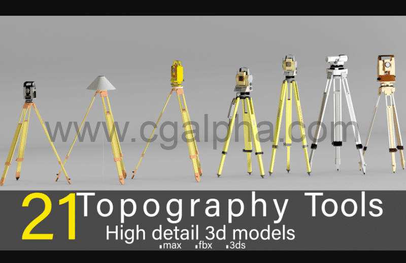 21 种高细节地形工具3D模型 21 Topography tools- High detail 3d models