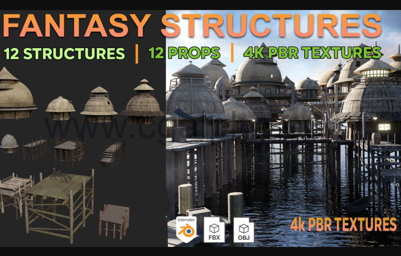 模型资产 – 幻想场景房屋结构道具 Fantasy Structures vol.1