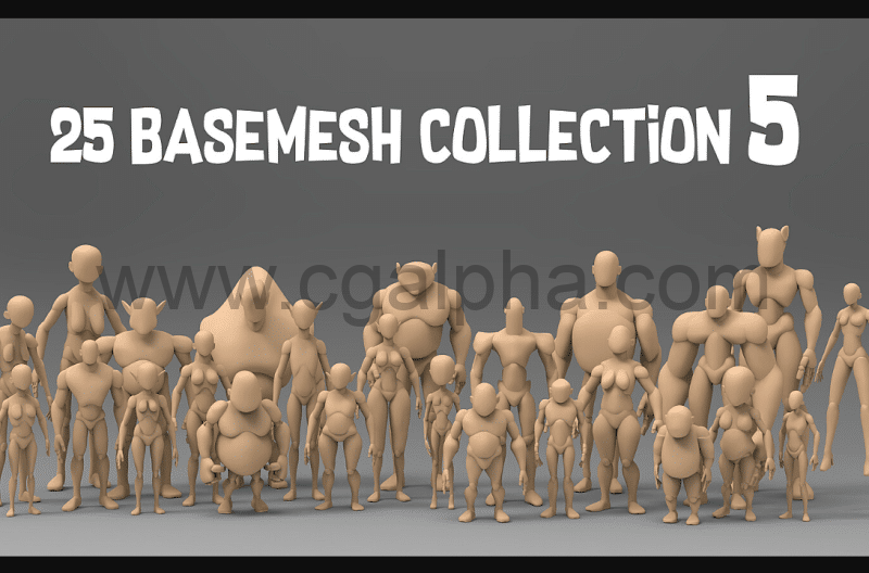 模型资产 – 25 种不同风格人物模型 25 Basemesh collection 5