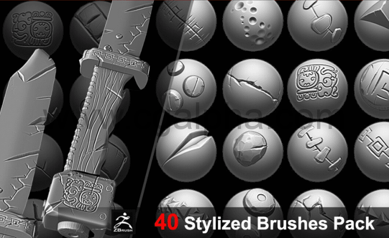 40 种ZBrush风格化画笔资产 40 Stylized Brushes Pack for ZBrush