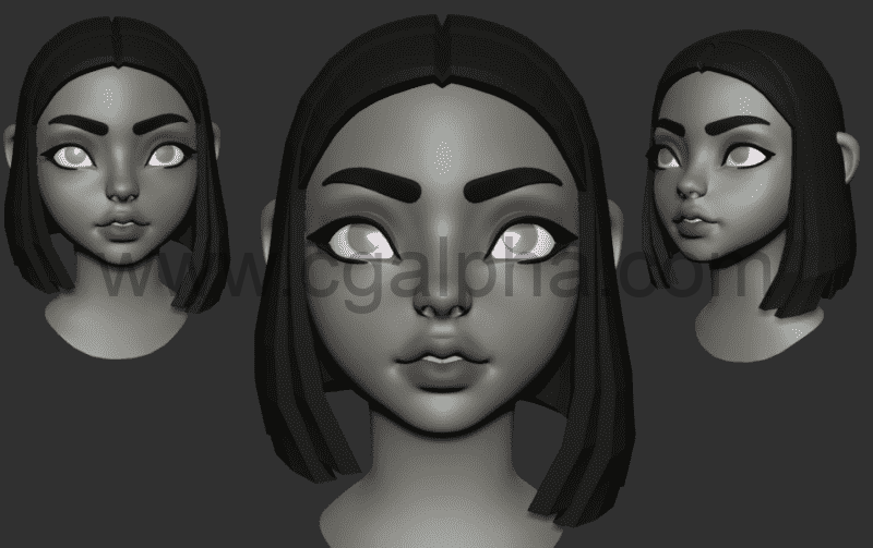 风格化的女孩头部模型 Stylized Girl Head Model Base and Highpoly