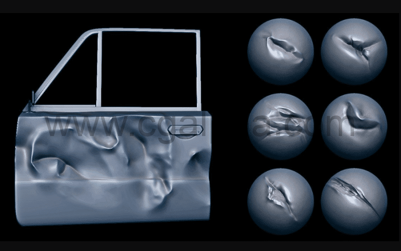 Zbrush笔刷 – 21 种金属凹痕笔刷 Metal Dents Brushes for Zbrush